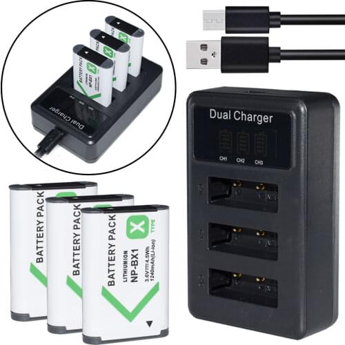 3-Pack Battery + Triple Charger for Sony NP-BX1 FDR-X1000V FDR-X3000 HDR-PJ275,PJ440