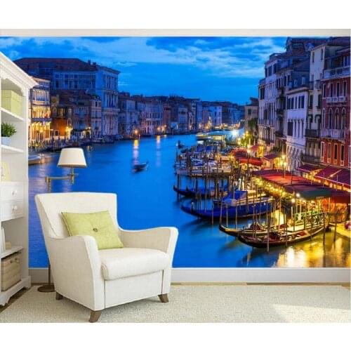 Custom 3d mural wallpaper Night scenic boat Watertown personality wall mural wallpaper painting