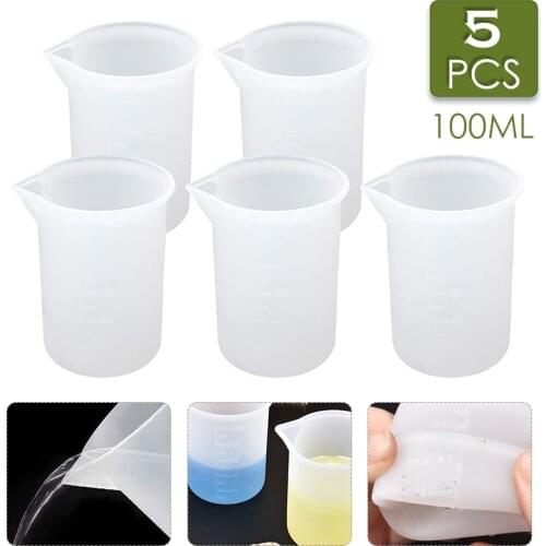 5pcs 100ml Clear Silicone Measuring Cups Epoxy Tool Split Cup For Casting UV Resin Mold DIY Jewelry Art Kitchen Lab Tools