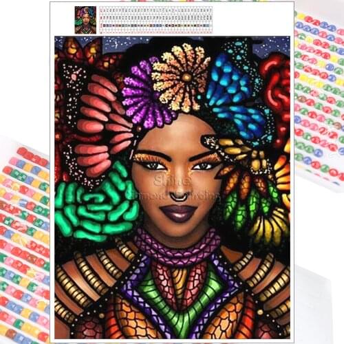 5D DIY Diamond Painting Kit African Woman Flower Cartoon Mosaic Embroidery Full Square Round Christmas Gift Home Decor