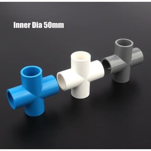 6pcs/lot 50mm PVC Cross Joints Garden Irrigation Fittings Industrial Water Treatment Adapter Aquarium Tank Water Pipe Connectors