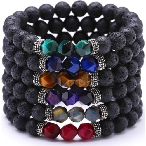 6pcs Natural stone cut multi-color tiger eye bracelet lava rock energy crystal interphase meditation for Jewelry Making Free