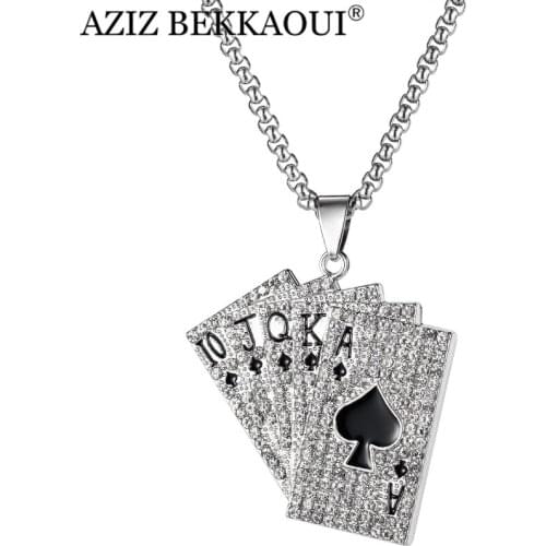 AZIZ BEKKAOUI Lucky Ace Of Spades Mens Necklace Stainless Steel Poker Pendant Necklace Casino Fortune Playing Cards Jewelry Gift