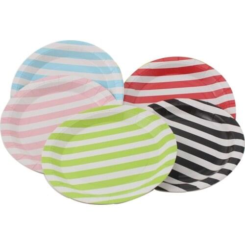 Free Shipping 200pcs 9inch Colorful Striped Theme Party Round Paper Plates Cupcake Tableware Party Supplies