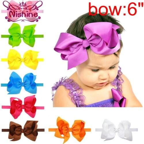 Nishine 20pcs/lot 6 Inch 20 Colors Large Kids Girl Boutique Ribbon Bow Headband DIY Headdress Children Hair Accessories