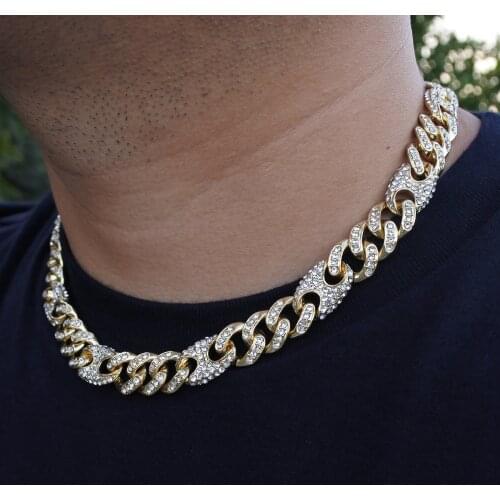 13mm link figaro chain pig nose miami curb cuban Mens hip hop necklace iced out bling gold silver color USA rock rap jewelry