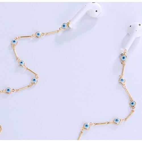 Teamer Anti-lost Earphone Holder Evil Eye Beads Charm Chain for Airpods Wireless Bluetooth Headphone Neck Strap Cord String 2021