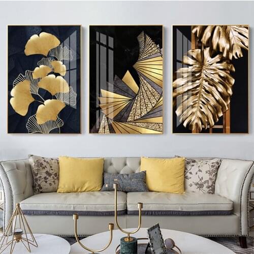 Nordic Golden Plant Leaves Abstract Posters Canvas Paintings and Prints Living Room Home Wall Decoration Art Wall Murals Cuadros