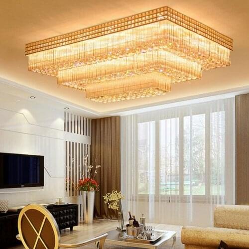 Living room crystal lamp led ceiling lamp rectangular atmospheric lamp European style hall lamp remote control villa living room