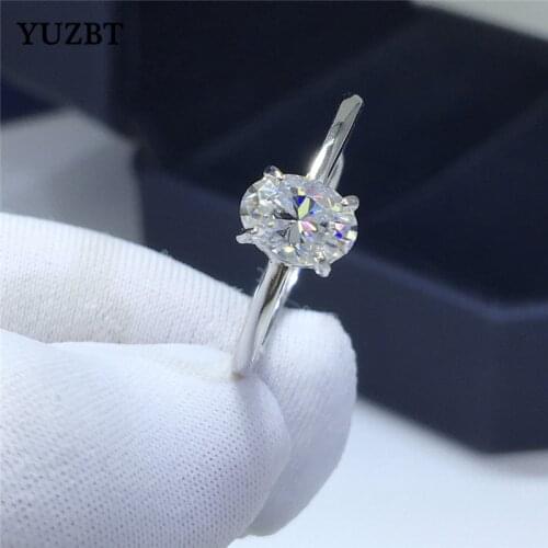 18K White Gold Plated Excellent Cut Diamond Test Past D Color Moissanite Oval Ring 925 Silver 1 Carat Egg Gemstone Wedding Rings