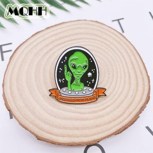 Creative Fun Space Starry Sky Pins Alien Spaceship UFO Alien Enamel Brooch Alloy Badge Clothes Bag Accessories Woman Jewelry