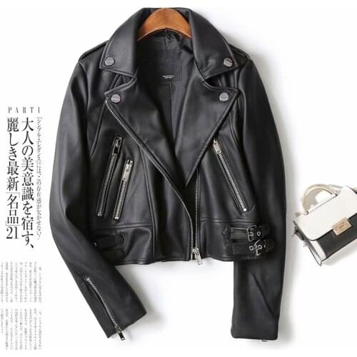New Women Spring Autumn Black Motorcycle Faux Leather Jackets Zipper Basic Coat Turn-down Collar Motor Biker Jacket Novel Brand