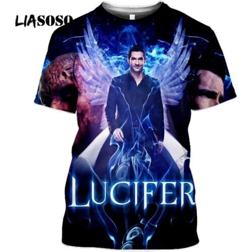 LIASOSO Demon Lucifer Morningstar T-shirt 3D Print Harajuku Anime Streetwear Summer Mens Womens Short-sleeved Shirt Tops Mens