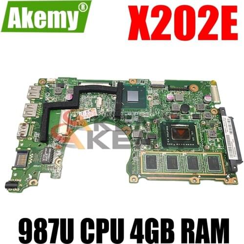 Akemy X202E laptop mainboard 987U CPU 4GB RAM For asus S200E X202EP X202EV X202E notebook motherboard mainboard tested full 100