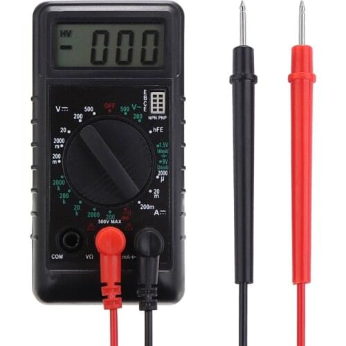 Mini LCD Digital Multimeter with Buzzer Voltage Ampere AC DC Ohm Meter Lead Test Probe
