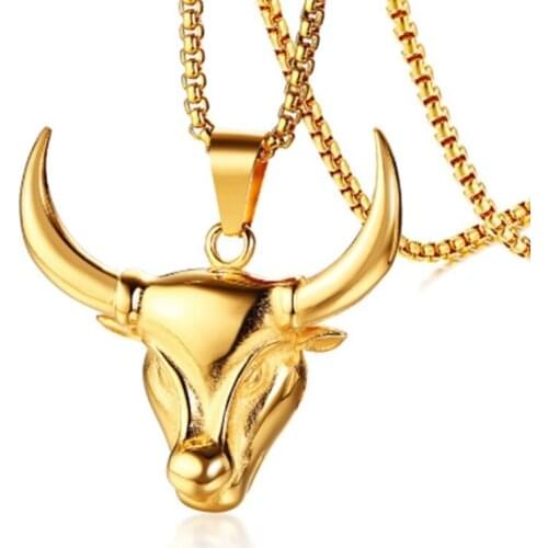 Bull Head Mens Pendant Necklace Bull Tribal Animal Style Jewelry