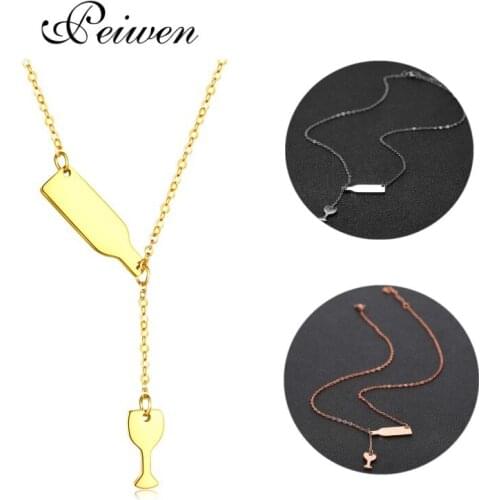 New Bottle Wine Cup Necklaces For Women Men Stainless Steel Lariat Y Style Necklaces Gold Silver Color Chain Accessories Jewelry