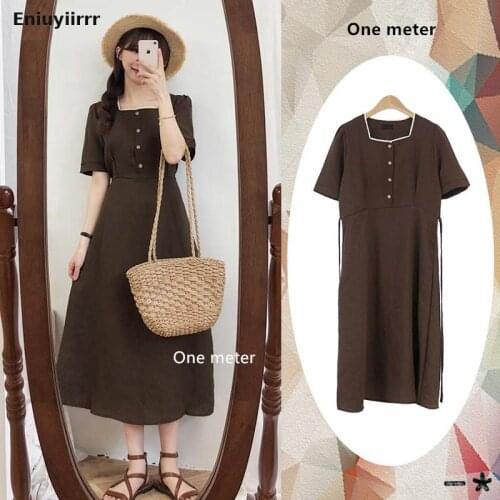 Cotton Linen Shirt Dress Hot Sales Chic Korea Japan Style Cute Sweet Solid Colors Single Breasted Feminine Vestidos