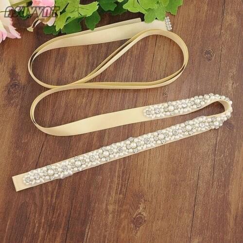 Fashion Wedding Belt Bridal Satin Belts For Dresses With Rhinestones And Pearls Wedding Belt Thin Crystal Belt For Girls Party