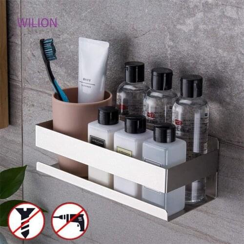 1Pcs Brushed No Drilling Self Adhesive Shower Storage Holder Punch Free Bathroom Shelf Stainless Steel Widely Used In Kitchen