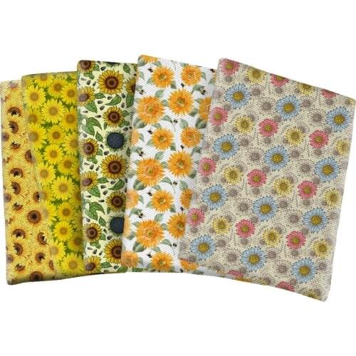 Twill Polyester Cotton Fabric Printed Sunflower Pattern for DIY Hair Bow Scarf Home Textiles Materials 50*145cm