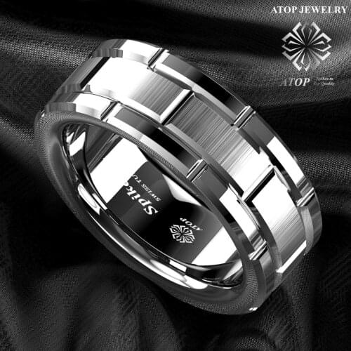 8mm ATOP Mens Tungsten Carbide Ring Silver Wedding Band Brick Pattern Size 6-13
