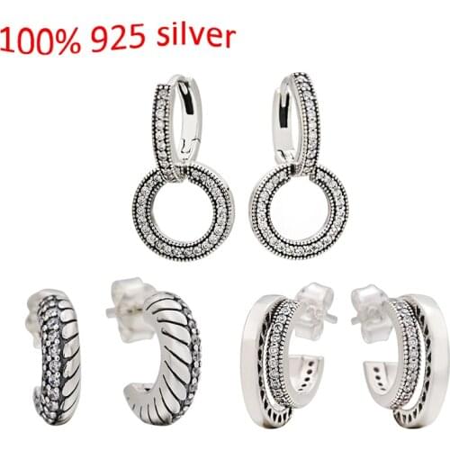 Lomeo 925 silver2020 High quality pavé double Circle hoop Snake Chain Pattern earrings original fashion female jewelry gifts