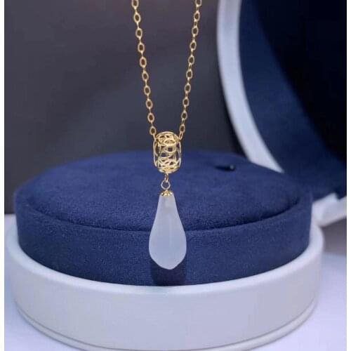 SHILOVEM 18k yellow gold real natural white Jasper pendants Christmas Gift fine Jewelry plant wedding no necklace mymz0816992hby