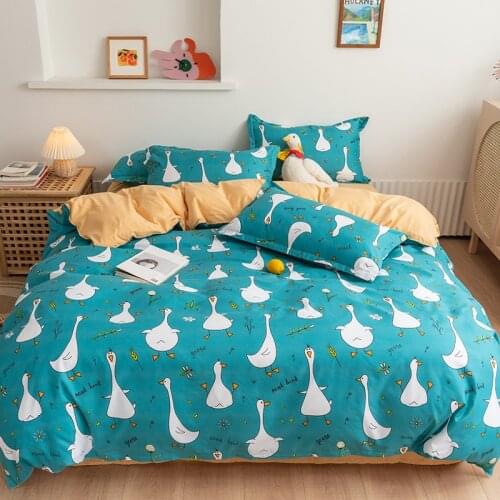 Blue Bedding Set, 200x230 Duvet Cover Pillowcase 3pcs ,Child Quilt Cover,Cartoon Duck Pattern Double Queen King Size Bed Sets