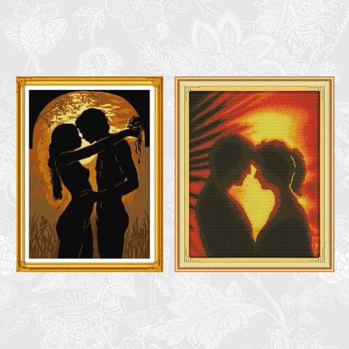 The Young Couple In The Moonlight Cross Stitch Kits 11CT 14CT Printed Fabric Cross-stitch Embroidery Needle Thread Canvas Sets