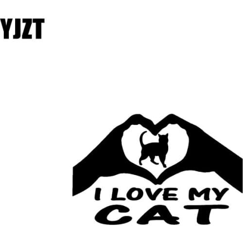 YJZT 15.2CM*9.9CM Hands Heart I Love Cat Vinyl Animal Decal Car Sticker Black Silver C10-02342