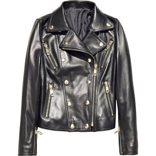 Womens Genuine Leather Jacket 2020 Spring Short Motorcycle Leather Jacket Female Natural Sheepskin Coat jaqueta de couro L550