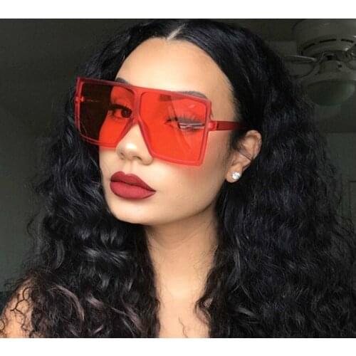2020 Oversized Square Sunglasses Women New Luxury Brand Trendy Flat Top Red Blue Clear Lens Vintage Men Gradient Shades UV400