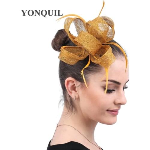 Sinamay Gold Fashion Wedding Bride Headwear Women Fascinator Marry Hat For Lady Hoops Wedding Hair Accessories Bridal Headdress