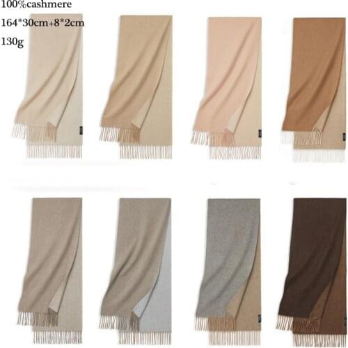 Pure 100% Cashmere Scarf Women Winter Plain Double-sided Solid Color Warm Scarf Ladies Pashmina Tassels Woollen Shawl Wrap