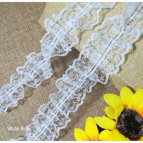 1M Embroidery Tulle Lace Fabric White Lace Collar 4cm Ribbon Lace Fabric Dress Ribbons and Trims For Sewing dentelle encajes L16