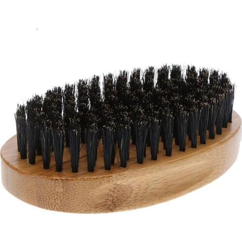 1PC Handmade Men Boar Bristle Beard Brush Oval Natural Beech Wood Handle Boar Bristle Mustache Brushes