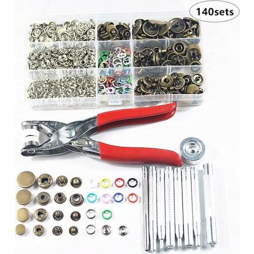 10pcs Fixing Tools+100sets Metal Five-prong Buckle Prong Snap Buttons+40sets 10-17mm Press Studs Sewing Button Snap Fasteners