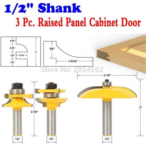 3PC 1/2" Shank Raised Panel Cabinet Door Router Bit Set - Cove Chwjw - 12339
