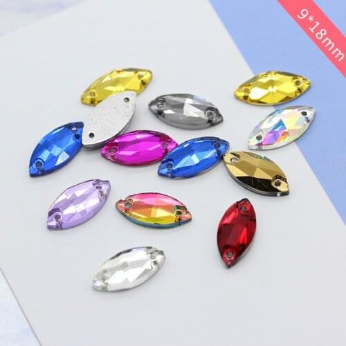 36pcs 9x18mm navette crafts Sew On Flatback Rhinestone 2 Holes Beads Stones 2-Hole button bead For DIY colors For Clothes