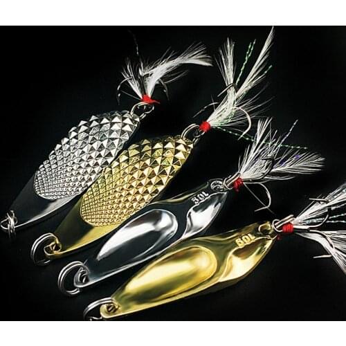 4pcs 6.4cm/7.5cm Artificial Fishing Baits Metal Hard Leech Sequins Bass Fishing Lure Silver Golden with Feather