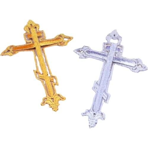 20pcs/lot Embroidery Patch Cross Gold Silver Cloth Stage Show Clothing Decal Iron Sewing Accessories Appliques Heat Transfer