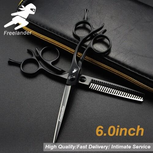 6" curved handle Hair Scissors Japanese Hair Cutting Shears Hairdressing Scissors Thinner Razor Barber Haircut Kit
