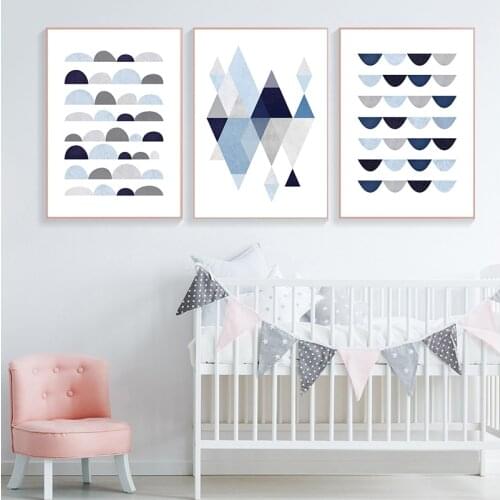 Abstract Blue Geometric Shape Art Vintage Print Minimalist Hipster Wall Art Picture Nordic Home Decor Painting No Frame