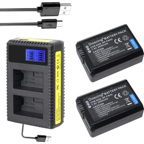 2Pcs Doscing NP-FW50 NP FW50 Camera Battery + Dual USB Charger for Sony NEX-5 NEX-7 SLT-A55 A33 A55 A37 A3000 A5000 A51000 A6000