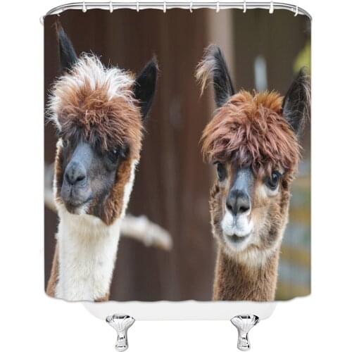 Alpaca Lovely Cartoon Bath Curtain Waterproof Shower Curtains Polyester Bath Screen Printed Curtain for Bathroom Home Decor