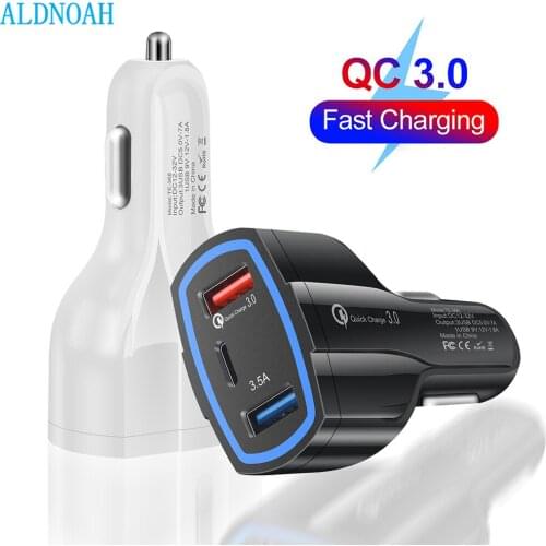 Dual-Port USB and Type-C Car Charge QC3.0 35W Quick Mini Fast Charging For iPhone 12 Xiaomi Huawei Mobile Phone Adapter in Car