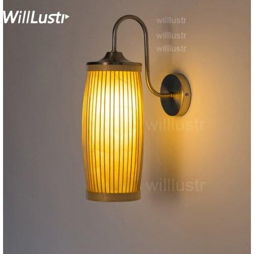 Handmade Bamboo Wall Sconce Southeast Asian Style Wood Lamp Aisle Corridor Tearoom Bar Foyer Bedside Creative Lantern Lighting