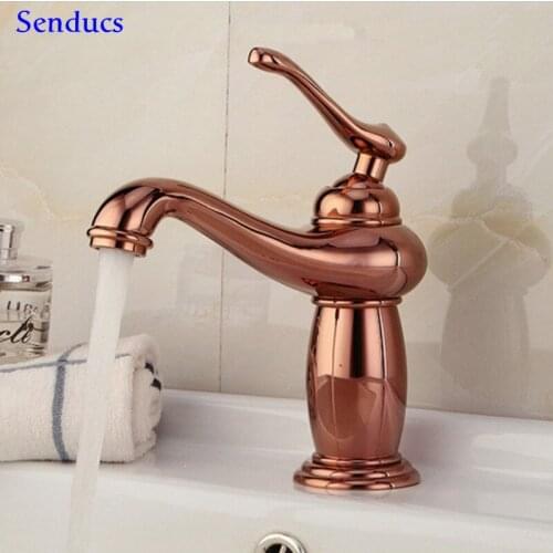 Free shipping 2016 Hot selling Rose gold bathroom faucet with single handle brass bathroom basin sink faucet hot cold water tap