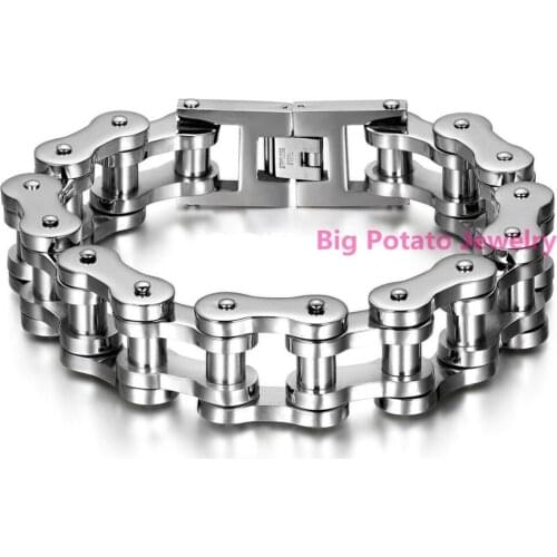 High Quality 316L Stainless Steel Heavy Men/Boys Cool bicycle Bracelet Chain Silver Color New Fashion 23cm*20mm Free Shippinhg